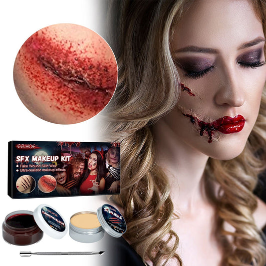 Halloween Skin Wax Makeup Set Scar Wax Silver Scraper Fake Blood Gel