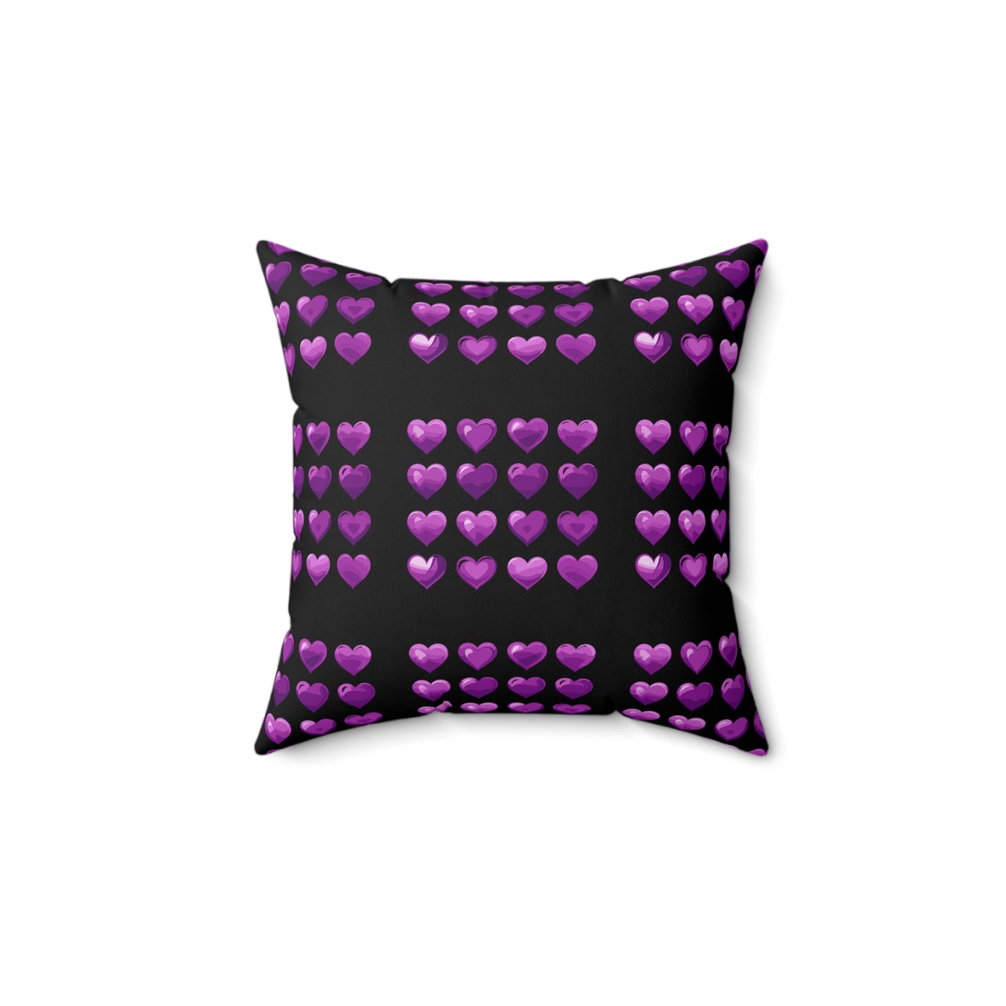 Valentine's day best home decor purple hearts design on black Spun Polyester Square Pillow