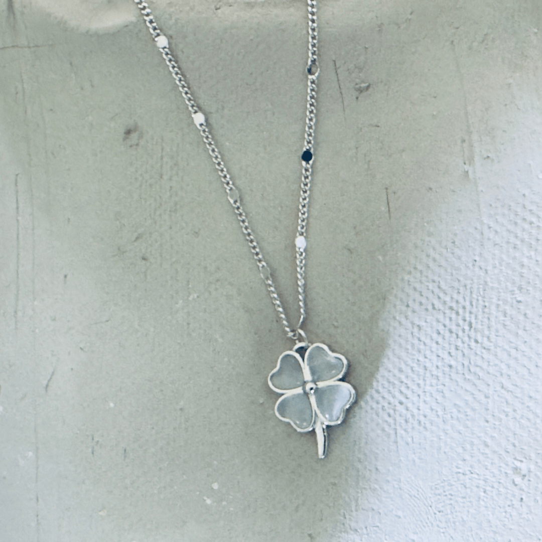 Sterling Silver Four-Leaf Clover Necklace Hypoallergenic Lucky Charm