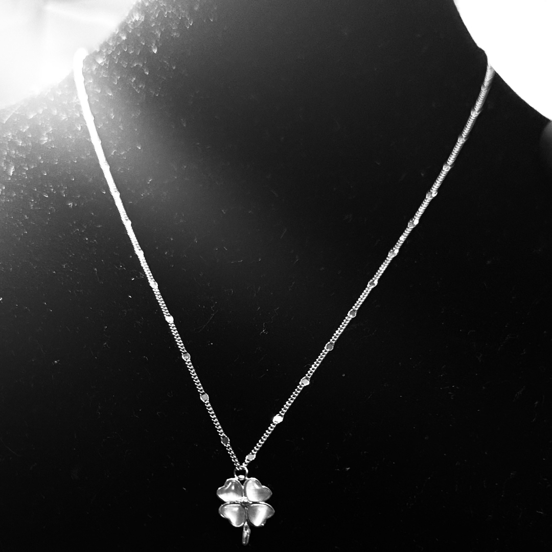 Sterling Silver Four-Leaf Clover Necklace Hypoallergenic Lucky Charm