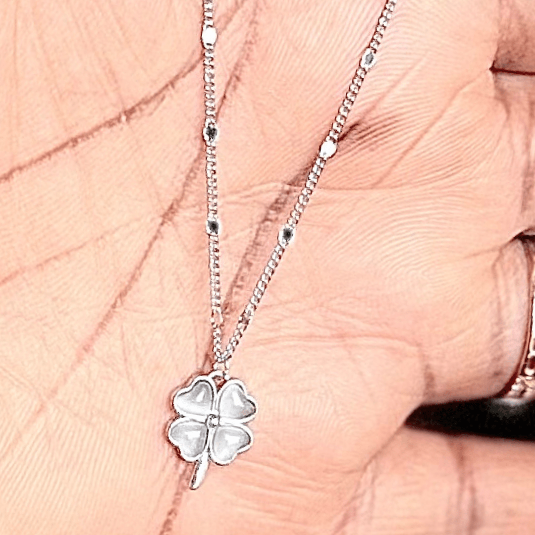 Sterling Silver Four-Leaf Clover Necklace Hypoallergenic Lucky Charm