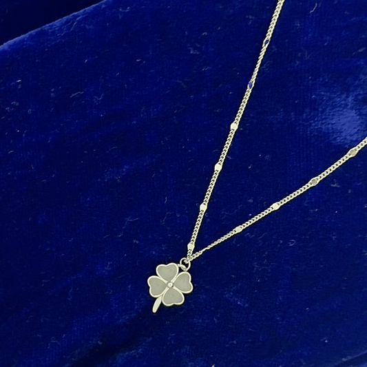 Sterling Silver Four-Leaf Clover Necklace Hypoallergenic Lucky Charm