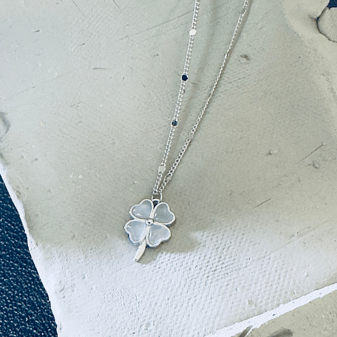 Sterling Silver Four-Leaf Clover Necklace Hypoallergenic Lucky Charm