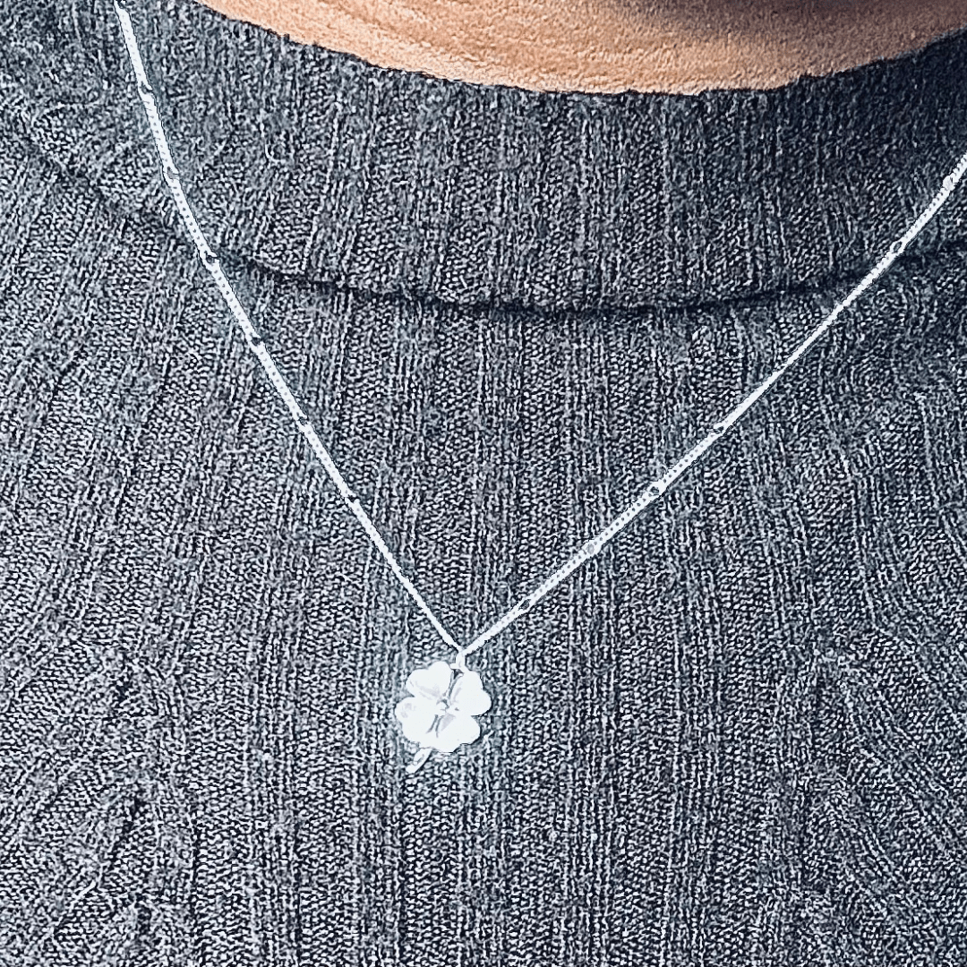 Sterling Silver Four-Leaf Clover Necklace Hypoallergenic Lucky Charm