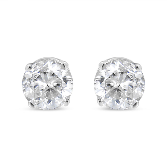 .925 Sterling Silver 1/4 Cttw Round Brilliant-Cut Near Colorless Diamond Classic 4-Prong Stud Earrings (H-I Color, I2-I3 Clarity)