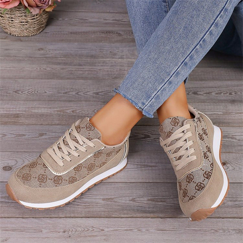 Floral Print Comfortable Lace-Up Canvas Sneakers
