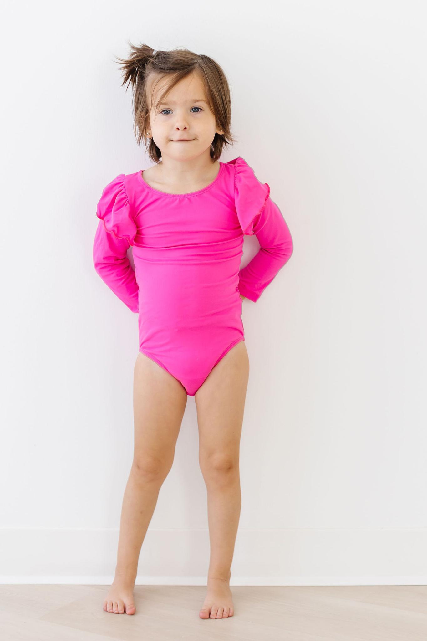 Hot Pink Long Sleeve Flutter Sleeve Leotard Mila & Rose