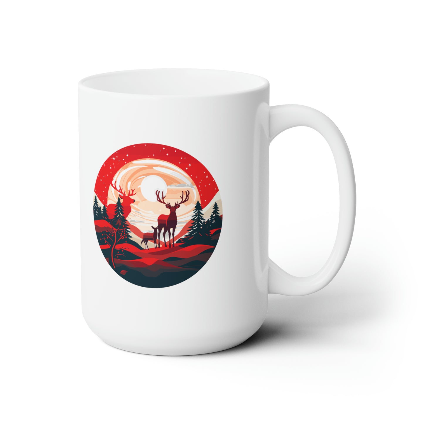 Reindeer in circle design, White Christmas Ceramic Mug 15oz