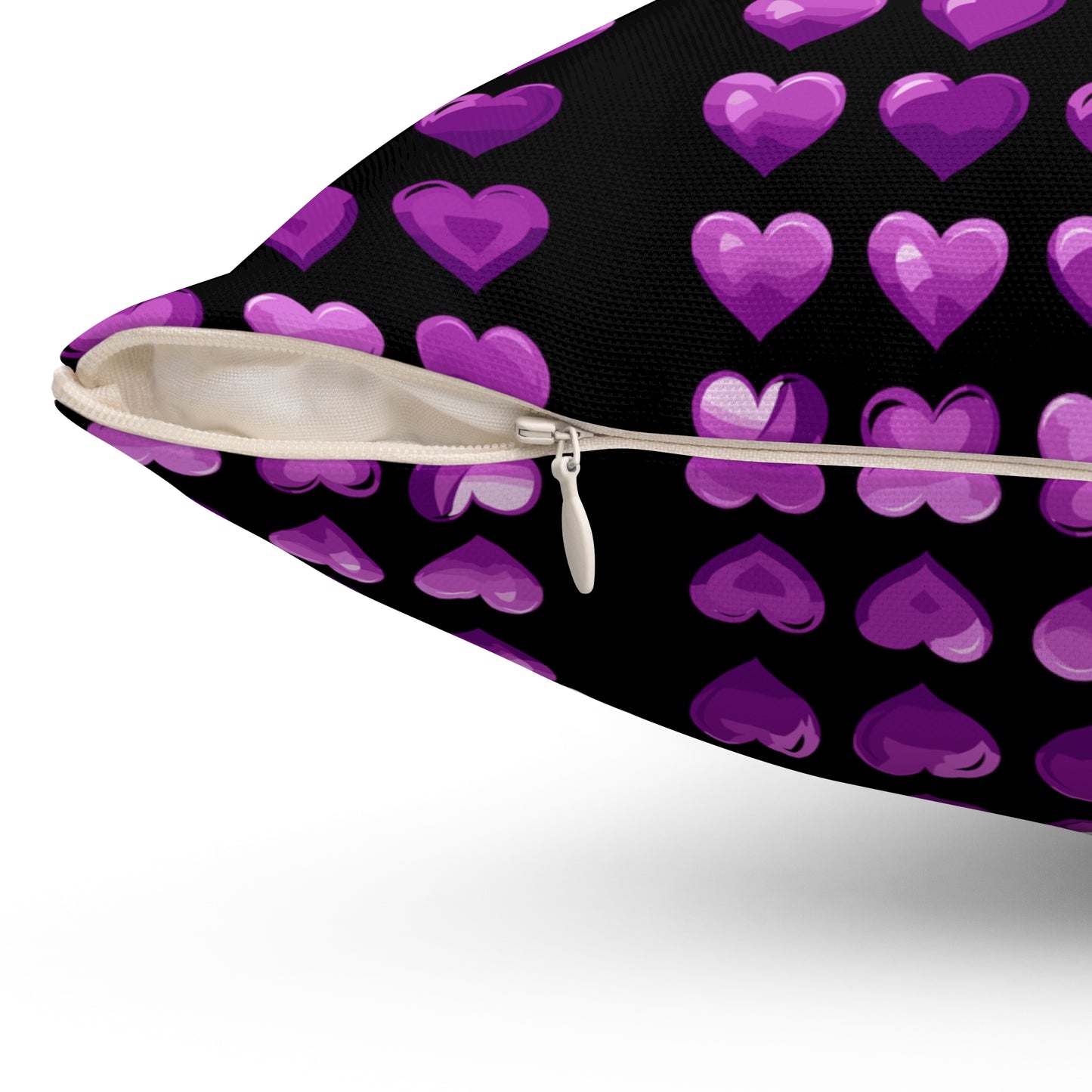 Valentine's day best home decor purple hearts design on black Spun Polyester Square Pillow