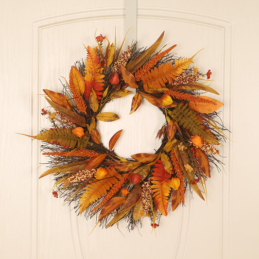 Autumn Colors Maple Leaf Berry Sun Circle Wreath Thanksgiving Day Harvest Festival