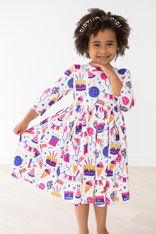 Twirl Pocket 3/4 Sleeve Dress Happy Birthday