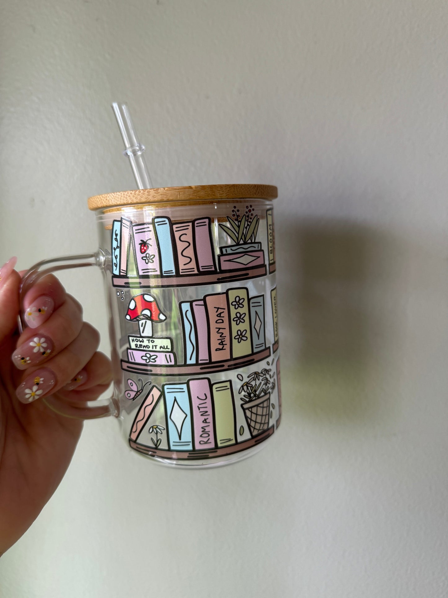 Book Lover 16oz Tumbler Glass or Plastic Cup with Bamboo Lid and Straw