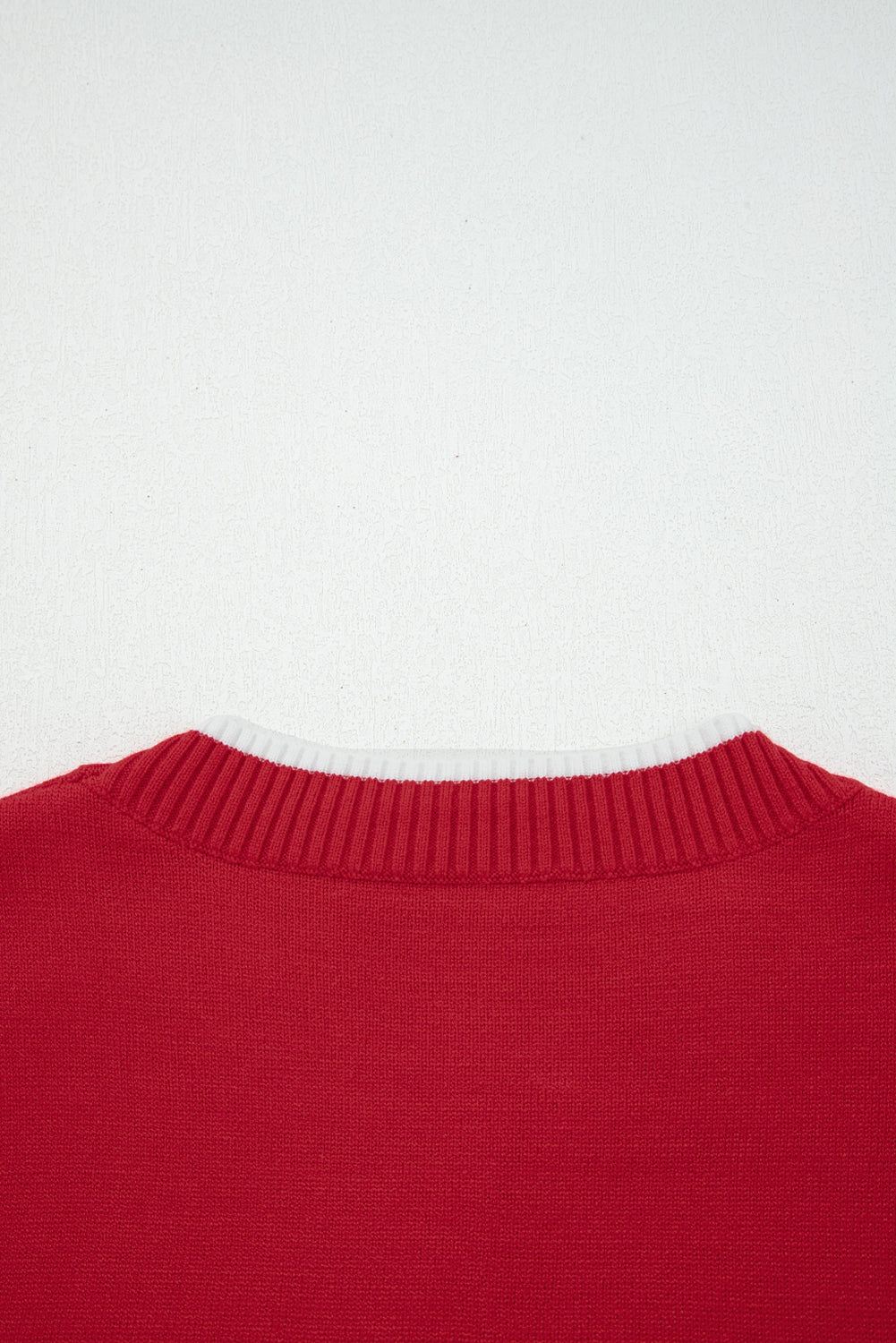 Fiery Red Contrast Trim Holiday Cropped Sweater with Big Bow Accent