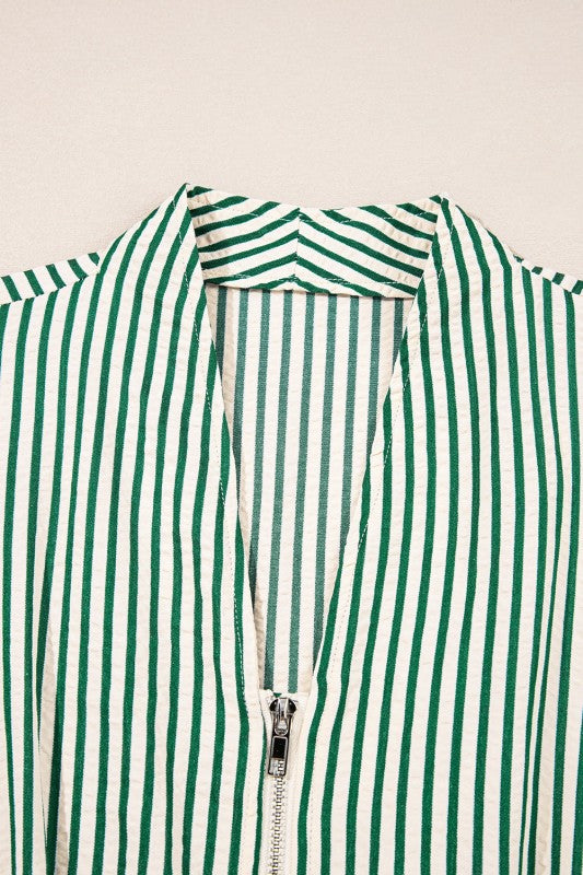 Stripe V-Neck Zip Front Midi Dress