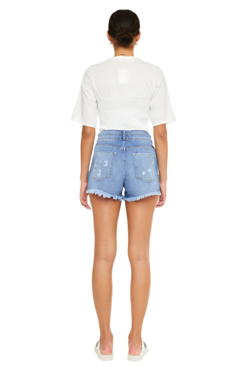 KanCan High Rise Double Button Blue Denim Jean Shorts