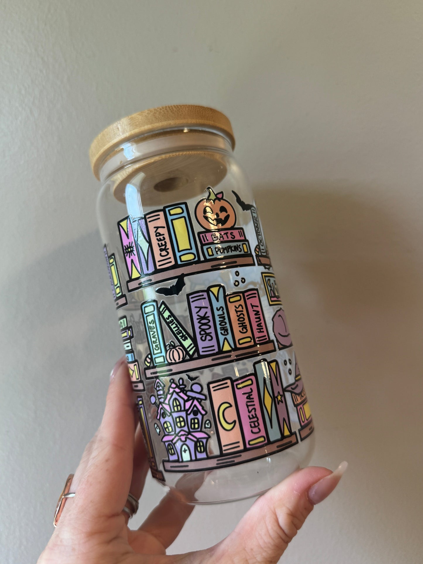 Dark Academia Spooky 16oz Glass Cup Sawdust and Cedar