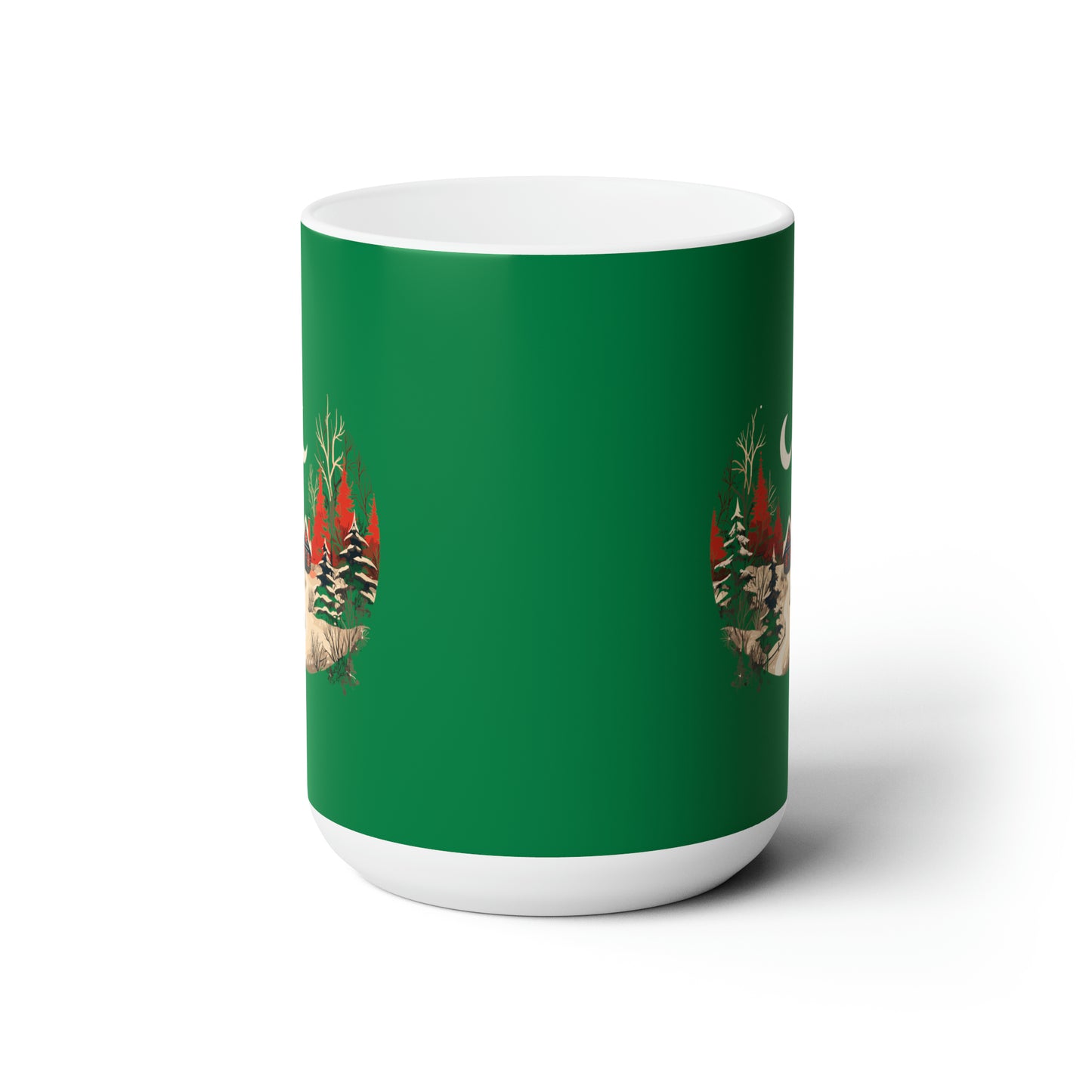Christmas night mood with forestry house design holiday vibes Ceramic Mug15oz