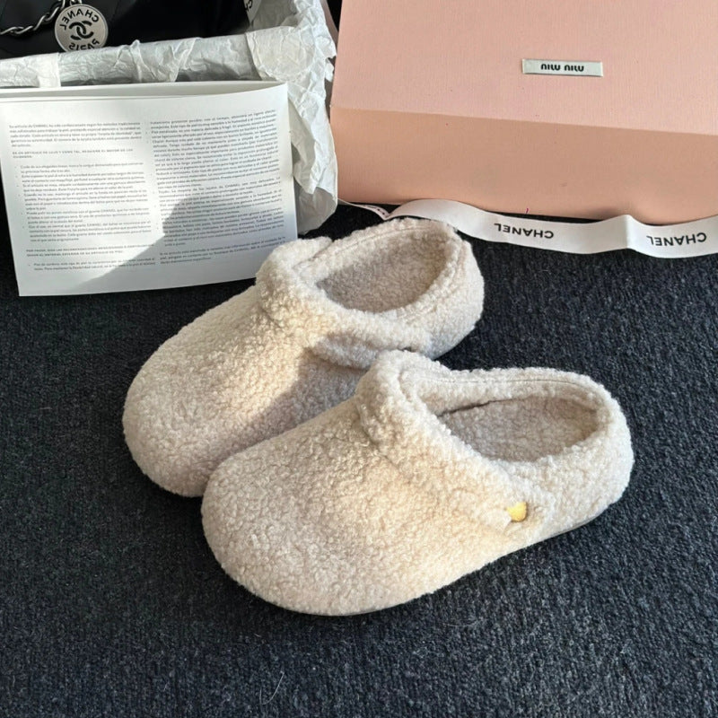 Women’s Closed-Toe Fleece-Lined Thickened Two-Way Wear Slippers