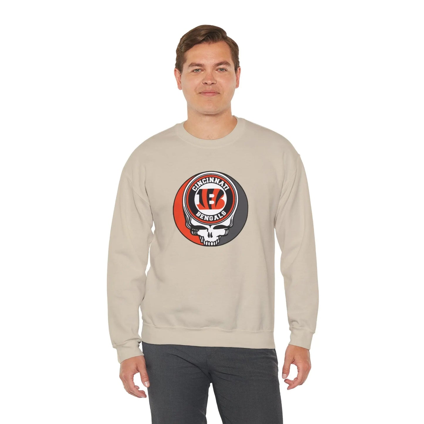 Cincinnati Bengals Grateful Dead Stealie Crewneck Sweatshirt Heavy Cotton Blend The Gridiron Collection