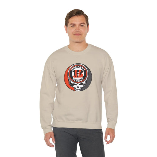 Cincinnati Bengals Grateful Dead Stealie Crewneck Sweatshirt Heavy Cotton Blend The Gridiron Collection