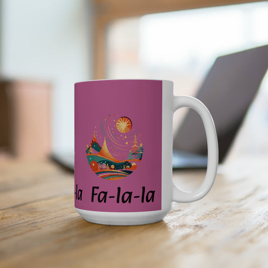 Colorful Christmas and Fa-la-la design light pink Ceramic Mug 15oz