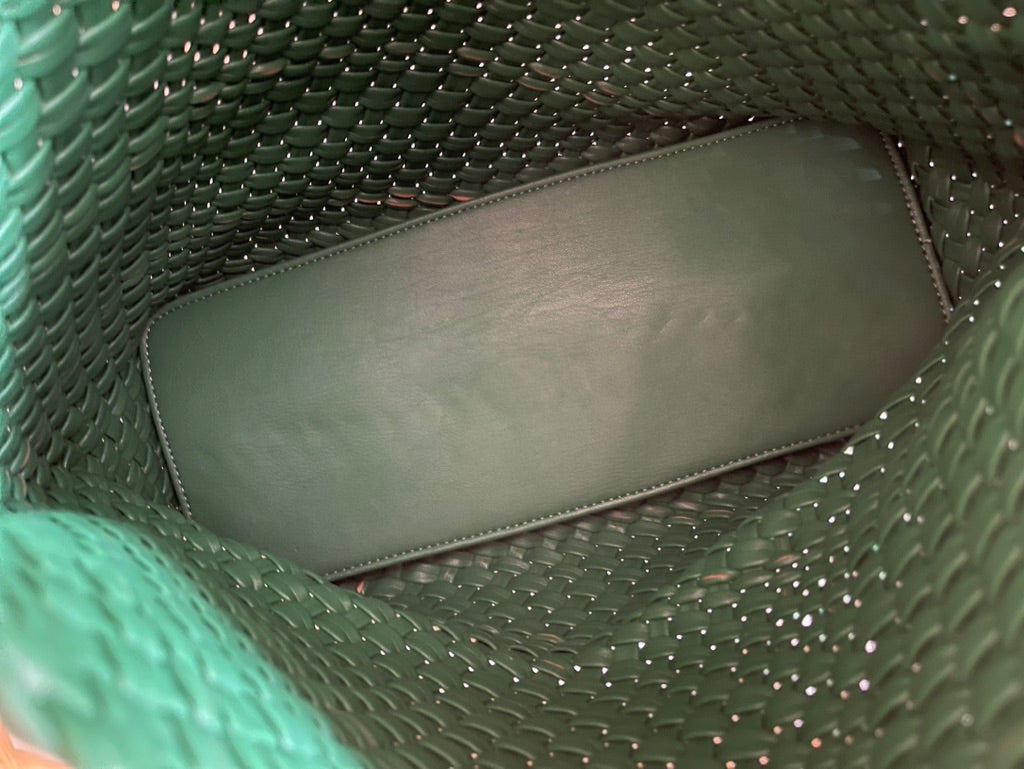 Large Green Woven Vegan Leather Tote Bag The Willow