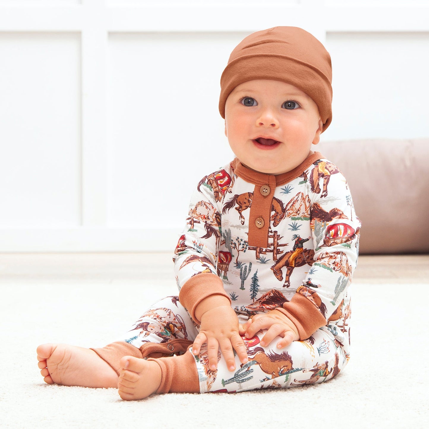 Cowboy Henley Bamboo Western Spirit Baby Boy Romper