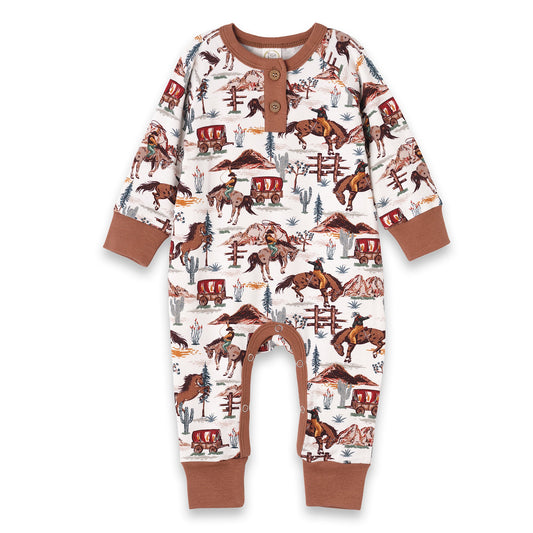 Cowboy Henley Bamboo Western Spirit Baby Boy Romper