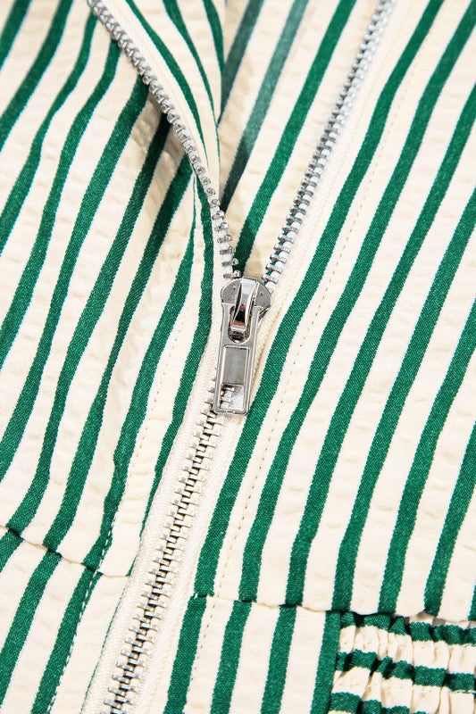 Stripe V-Neck Zip Front Midi Dress