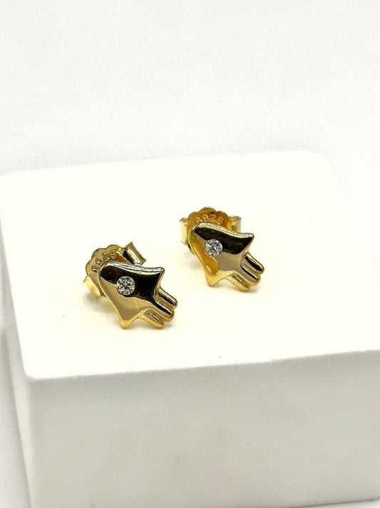 Hamsa Stud Earrings 18K Gold Plated with Crystal Accent