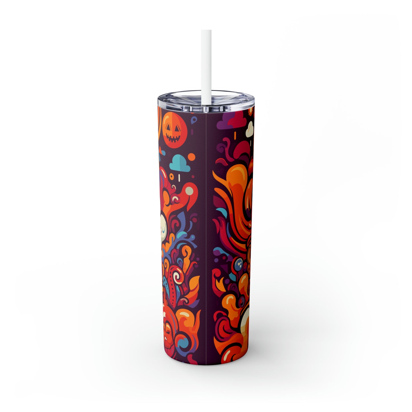 Halloween Skinny Tumbler with Straw 20oz - Spooky Drinkware - Ghost Theme - BPA-Free, Reusable Cup, Halloween Tumbler, Halloween Gift - New