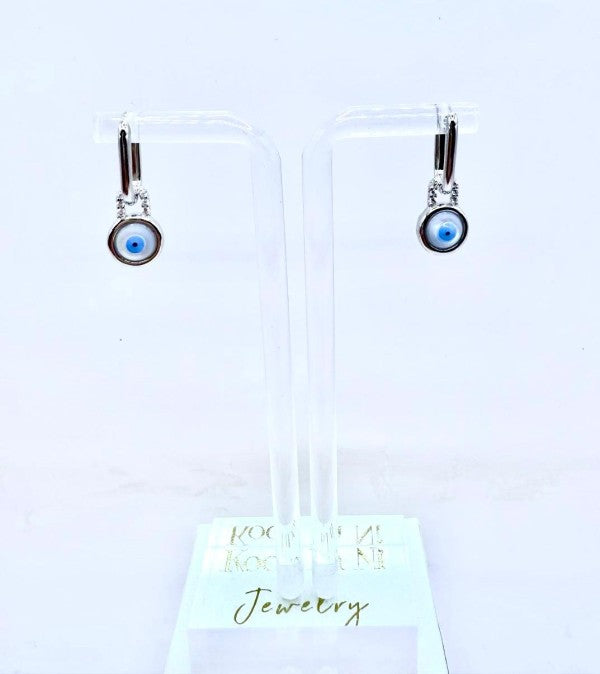 Evil Eye Halo Drop Earrings Polished Sterling Silver Jewelry