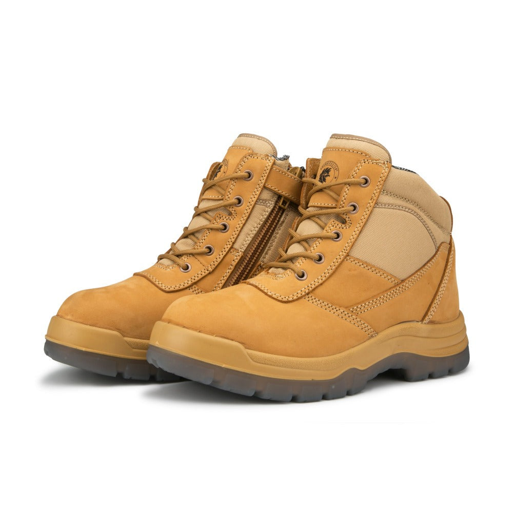 Steel Toecap Wide Width Leather Work Boots 6 Inch Zip-sided ROCKROOSTER Cortez Tan AK050