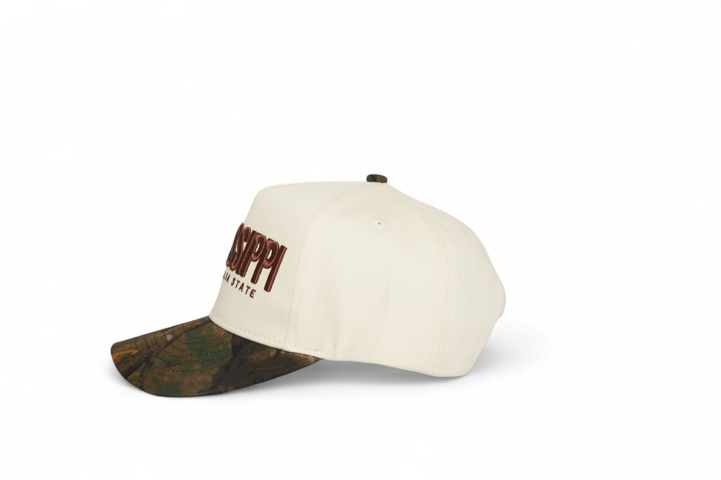 Camo Snapback Beige Pre-curved Trucker Hat Destination Hat Co.
