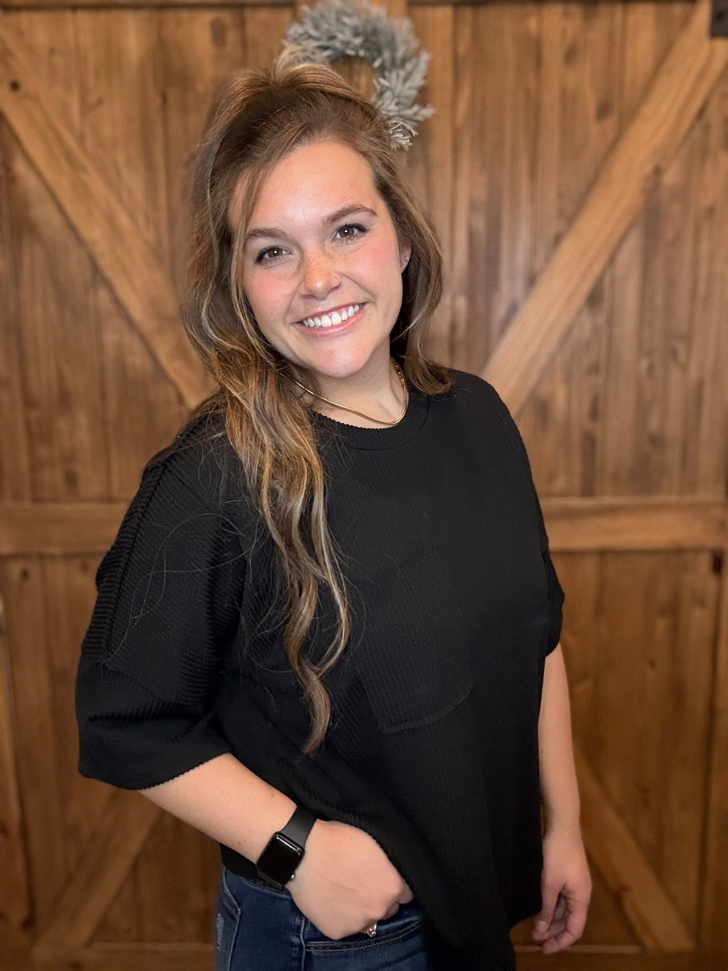 Relaxed Half Sleeve Pocket Blouse Sweet Rae's Boutique