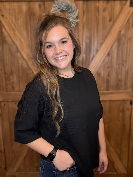 Relaxed Half Sleeve Pocket Blouse Sweet Rae's Boutique