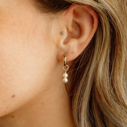 Double Pearl Hoop Charms Cultured Freshwater Pearl Charms