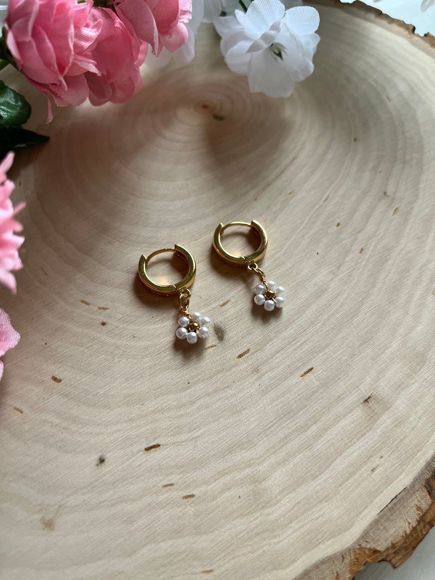 Gold Floral Huggies Dainty Earrings Saved By Christ Design