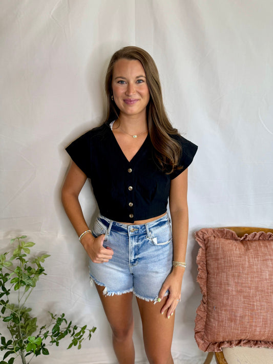 Button Up Crop Top Black Crop Top Sweet Jude Boutique