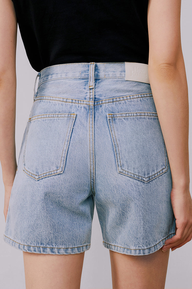 Pleated Fun Short High-Rise Mid-Weight Denim Shorts Hey Joanie
