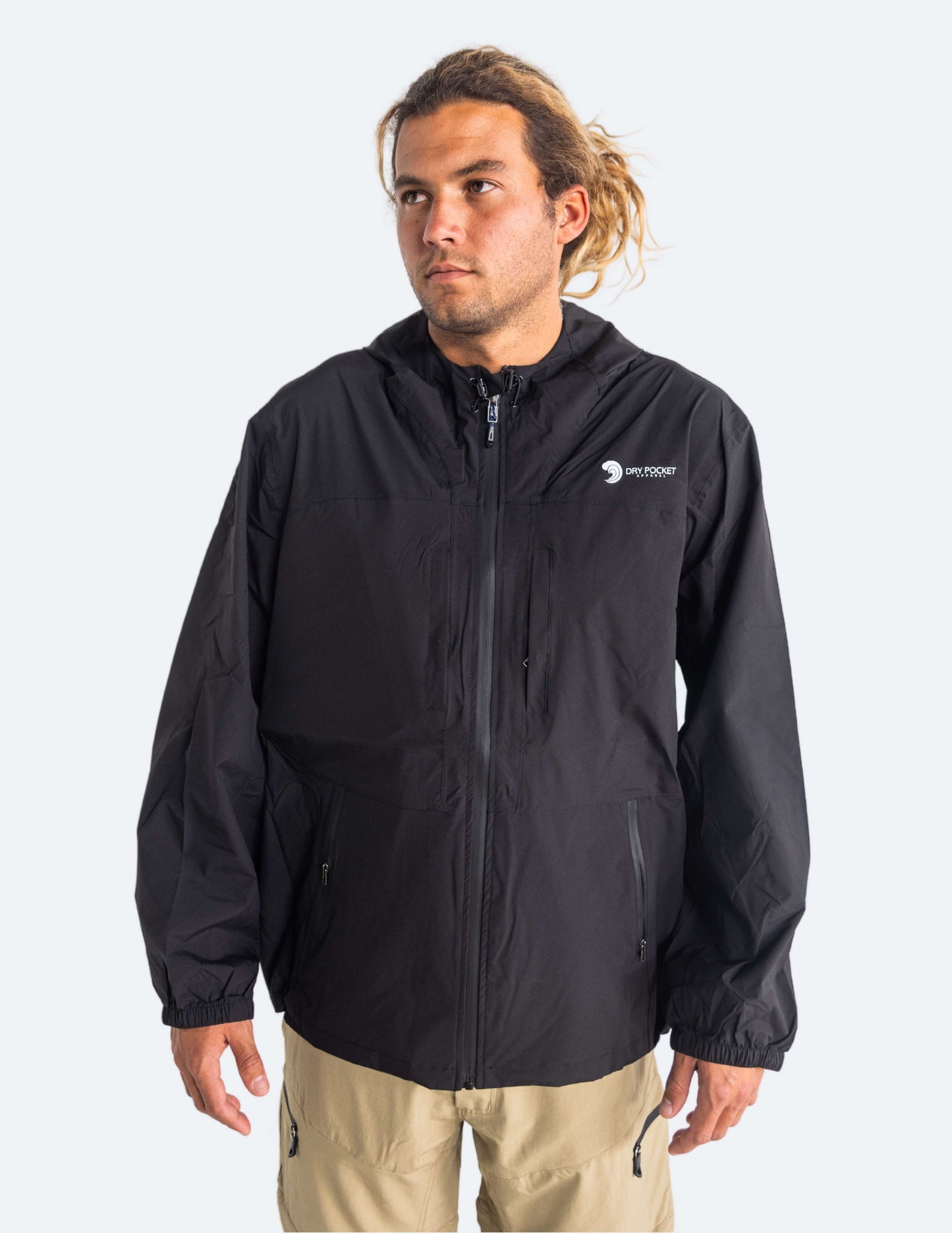 Waterproof Pocket Rain Jacket Lightweight Black Fin