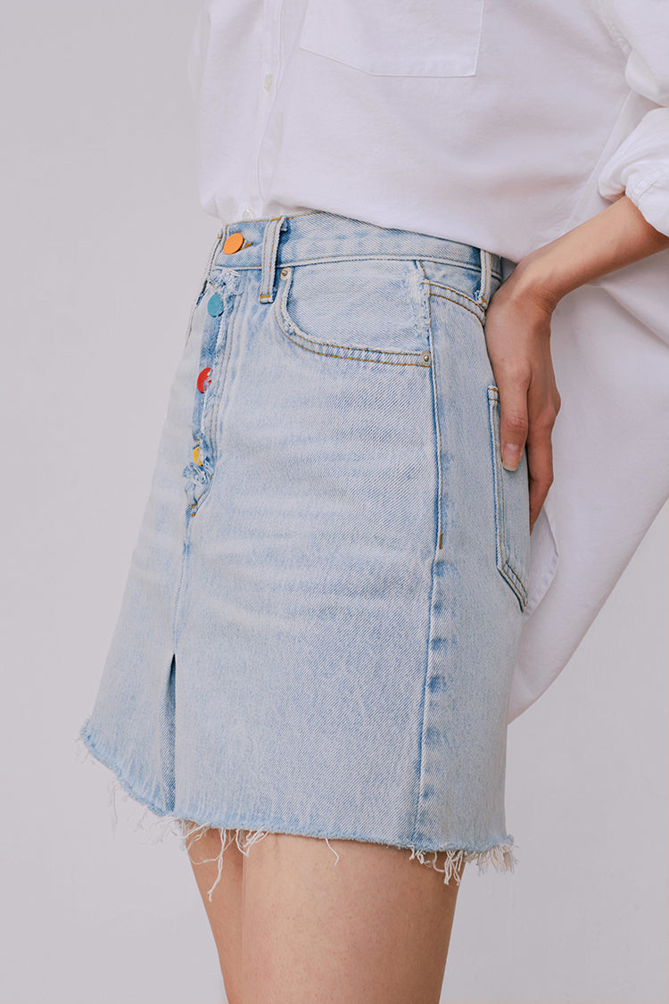 Rainbow Pleat High-Rise Skort Mid-Weight Denim Hey Joanie