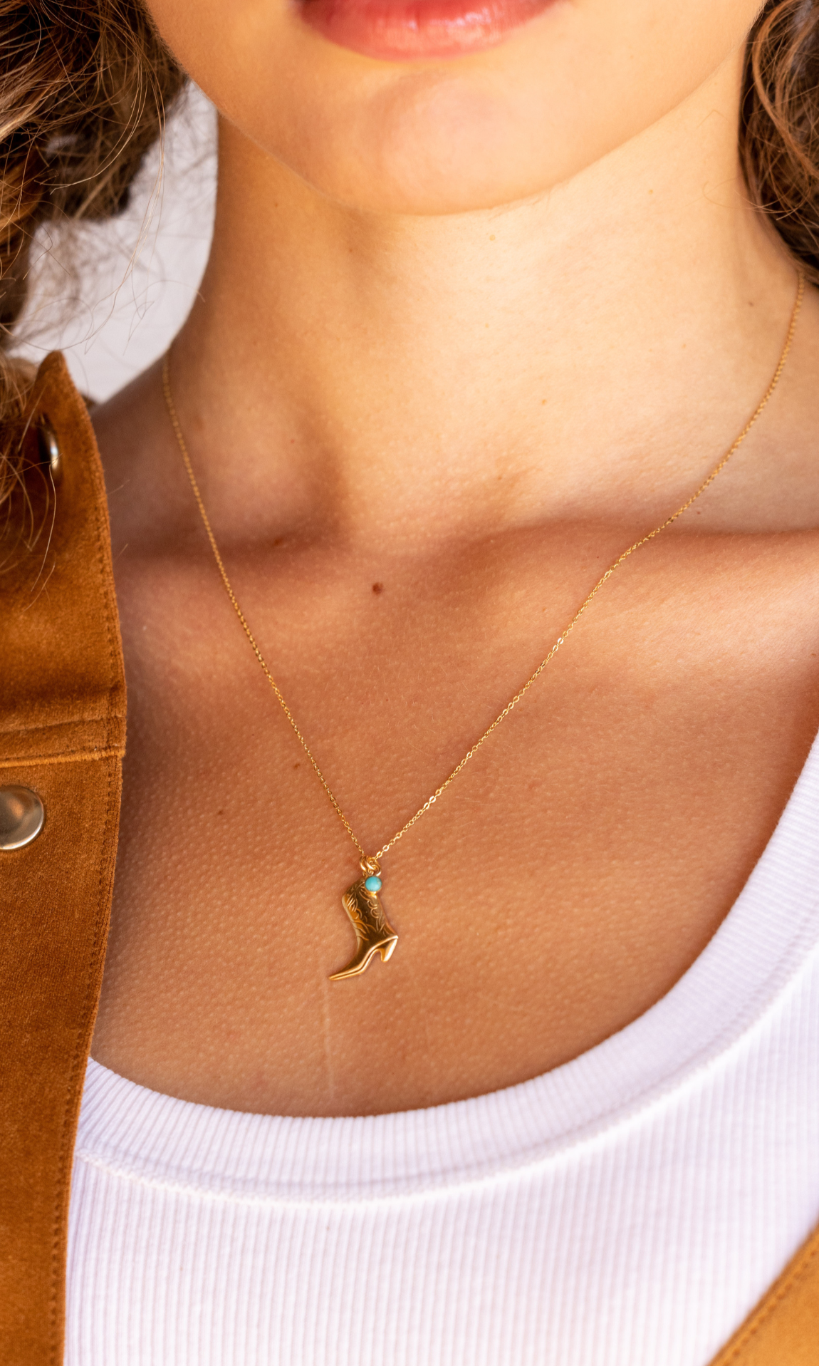 Ryder 14k Gold Filled Necklace with Cowboy Boot and Turquoise Charm