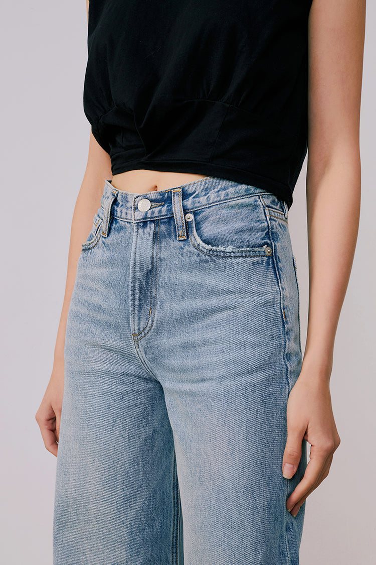 High Rise Baggy Jeans Mid-weight Denim Full Length Angeles