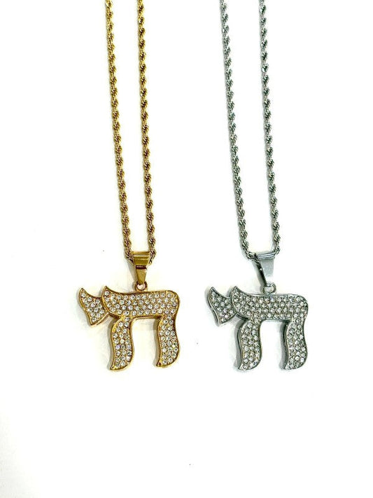 Crystal Chai Pendant Necklace Gold-Plated or Silver-Plated Stainless Steel