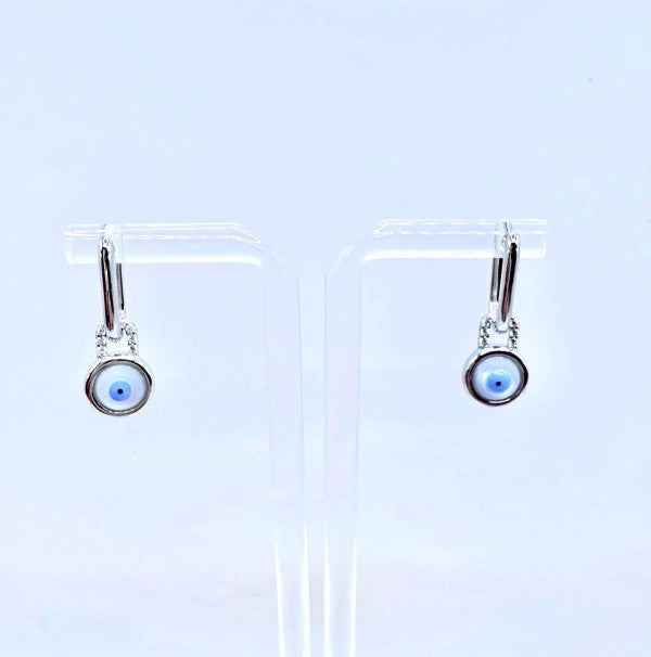 Evil Eye Halo Drop Earrings Polished Sterling Silver Jewelry