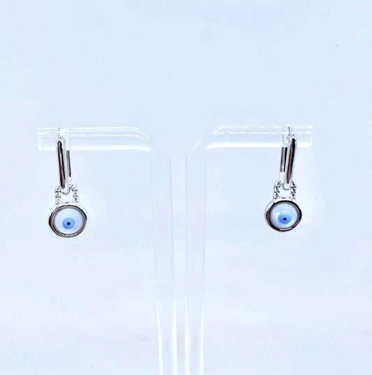 Evil Eye Halo Drop Earrings Polished Sterling Silver Jewelry