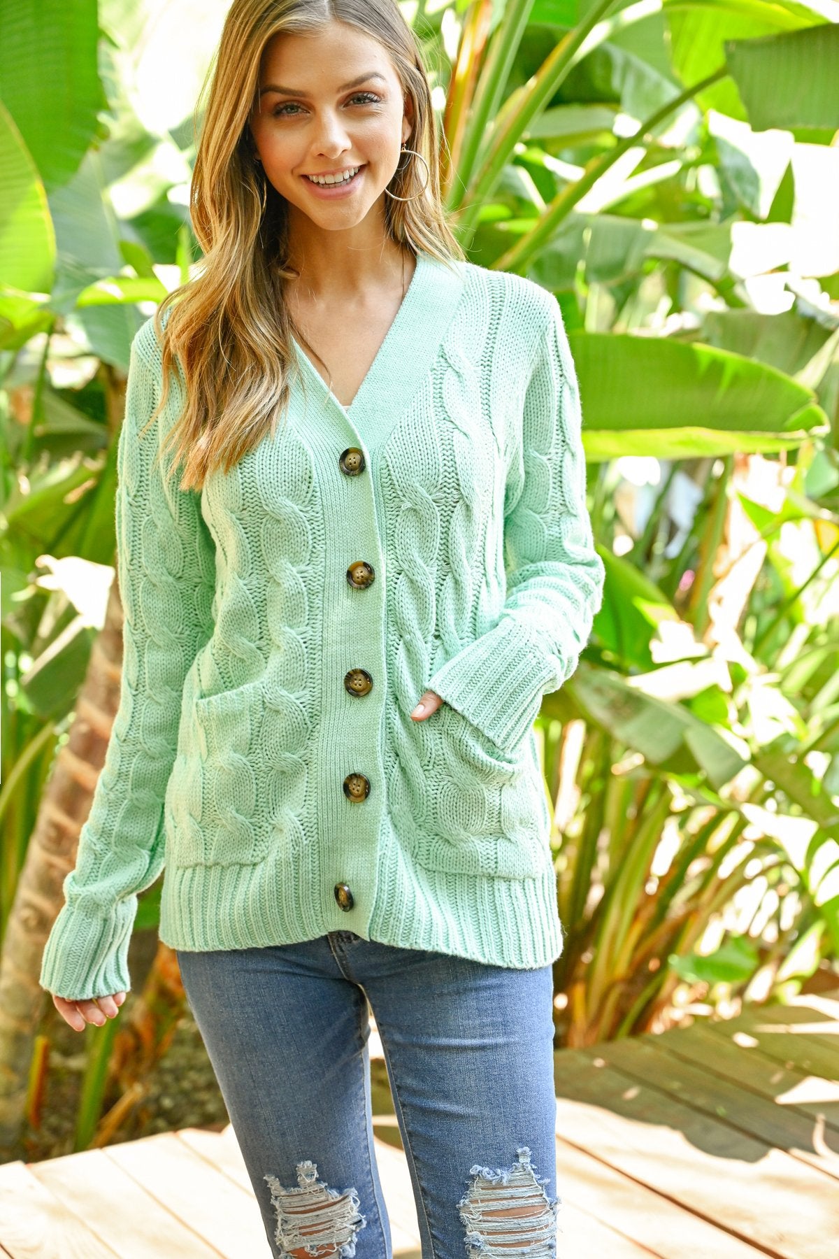 Cable Pocket Sweater Long-Sleeve Cardigan