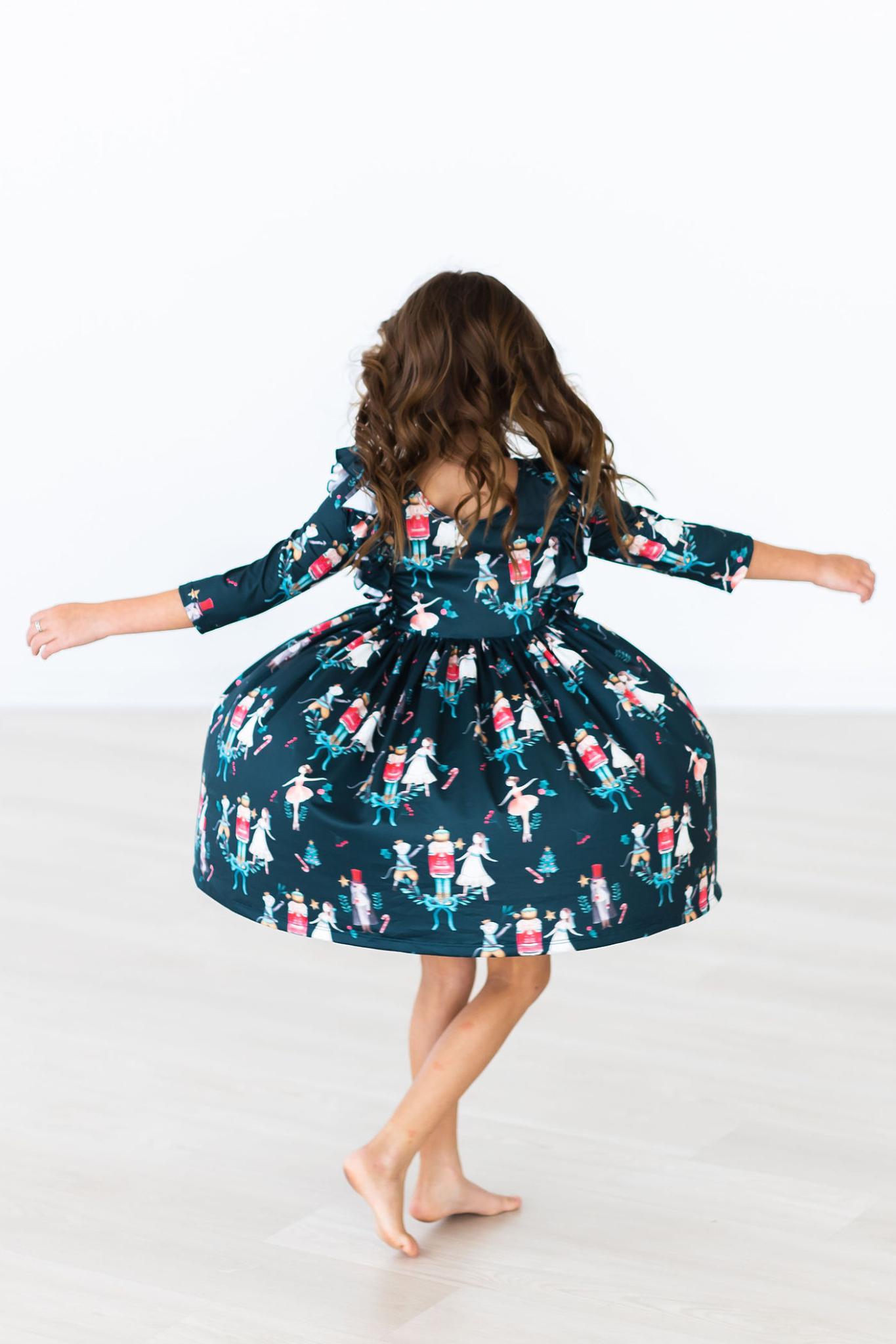 Christmas Ballet 3/4 Sleeve Ruffle Twirl Dress Mila & Rose