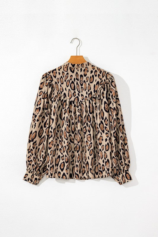 Leopard Balloon Sleeve Button-Up Shirt